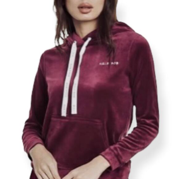 Hale Bob velour Hoodie pullover, burgundy women's XL with kangaroo pockets - Picture 1 of 8